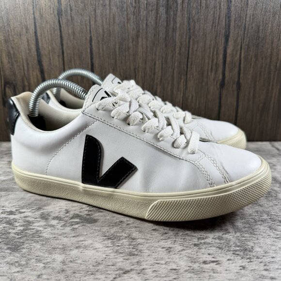 Veja Shoes - VEJA Esplar Leather Sneakers White Black Low Top Lace Up Women's 36/US 5